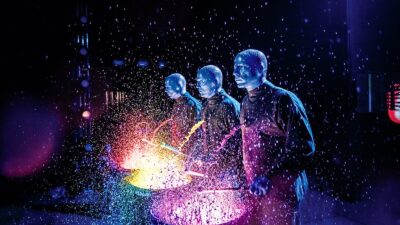 Image of the Blue Man Group performing on stage at TD place