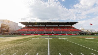 Image of the inside of the stadium at TD Place facing the North side