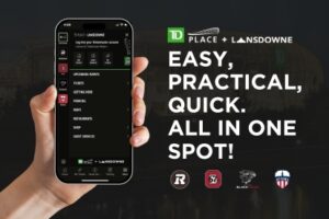 A hand showing a phone with TD Place Lansdowne APP