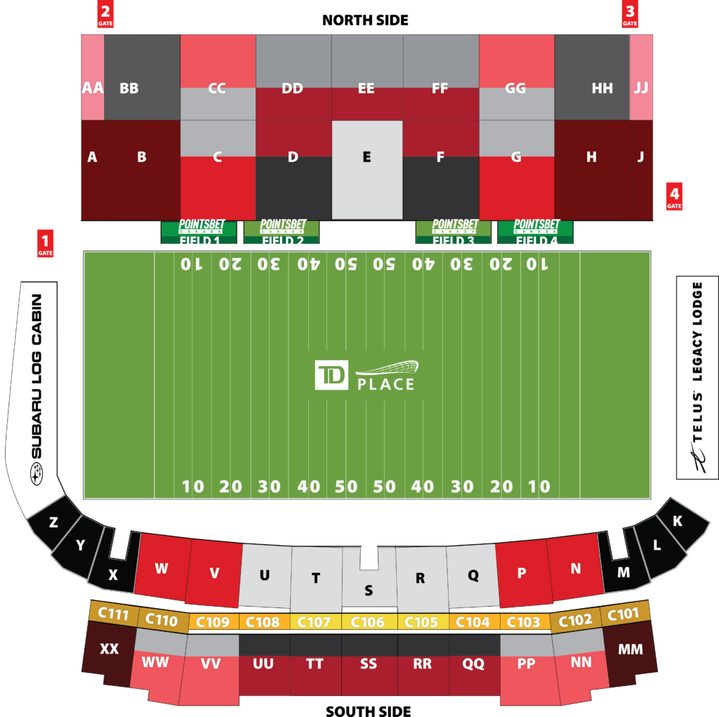 REDBLACKS seating map at The Stadium at TD Place - TD Place | Lansdowne ...