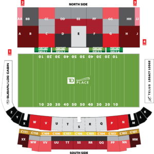 REDBLACKS seating map at The Stadium at TD Place